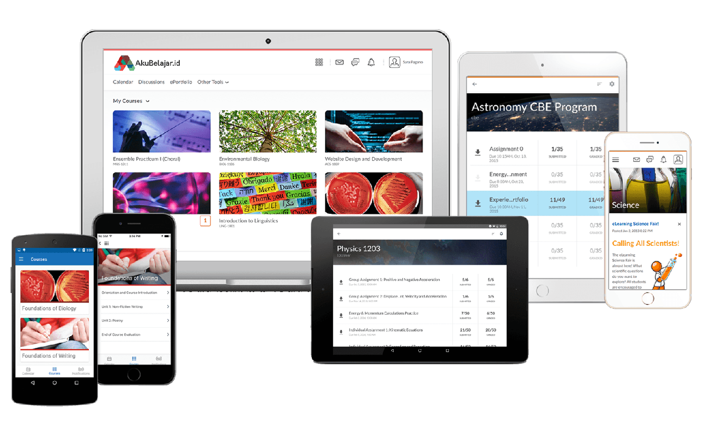 AkuBelajar learning platform on multiple devices