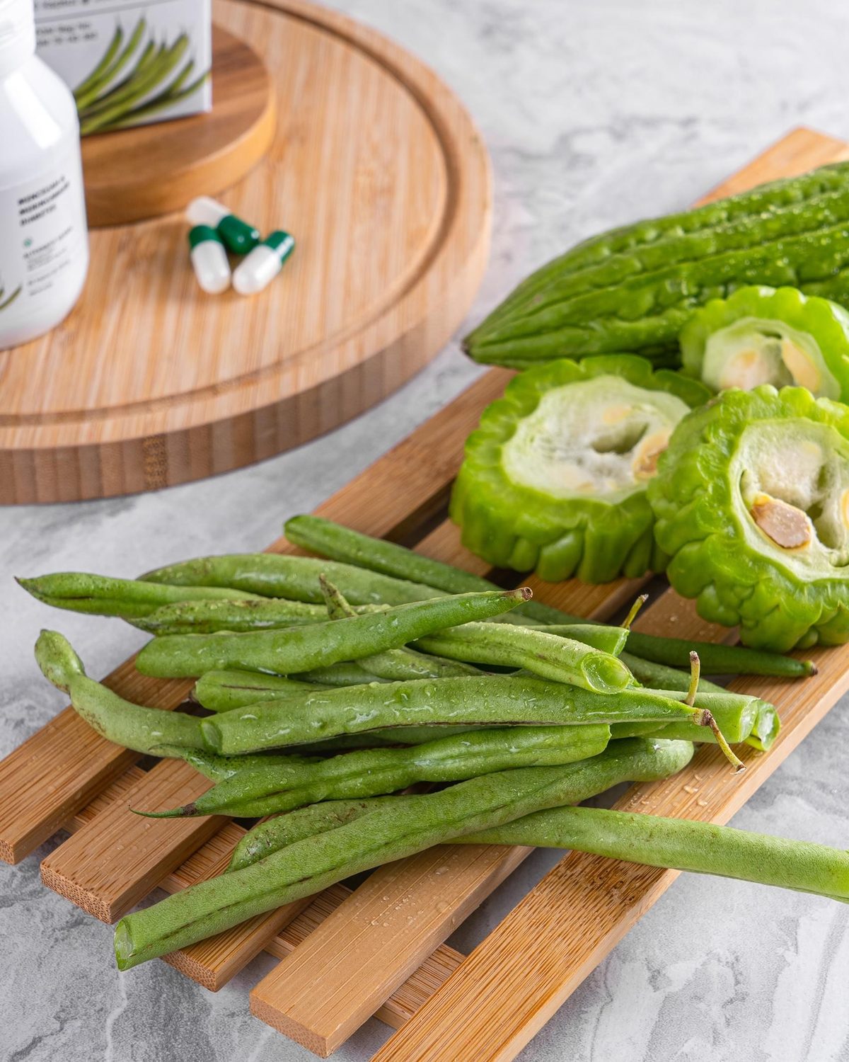 Green beans and bitter melon, the ingredients of DMPhas